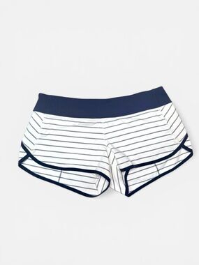 Lululemon Quiet Stripe Speed Short Athletic Shorts Low Rise Navy White Size 8